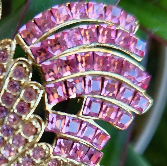 Vtg GIORGIO Flamingo Glitzy Barbie Gems PINK Rhinestones GOLD Marked Brooch NWOT - Picture 2 of 12